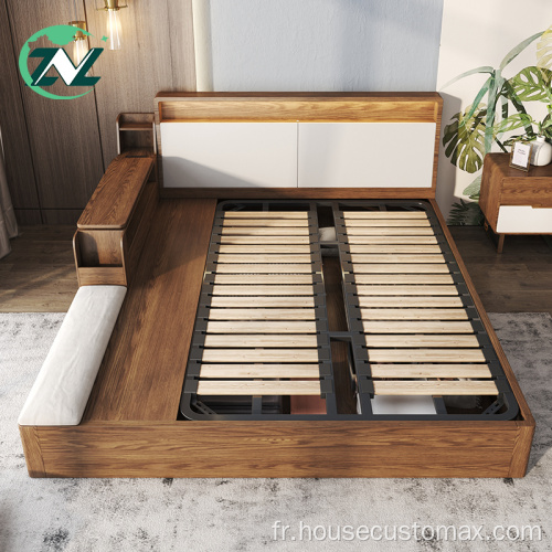 Lit en bois massif de chambre à coucher minimaliste Lit de rangement Tatami